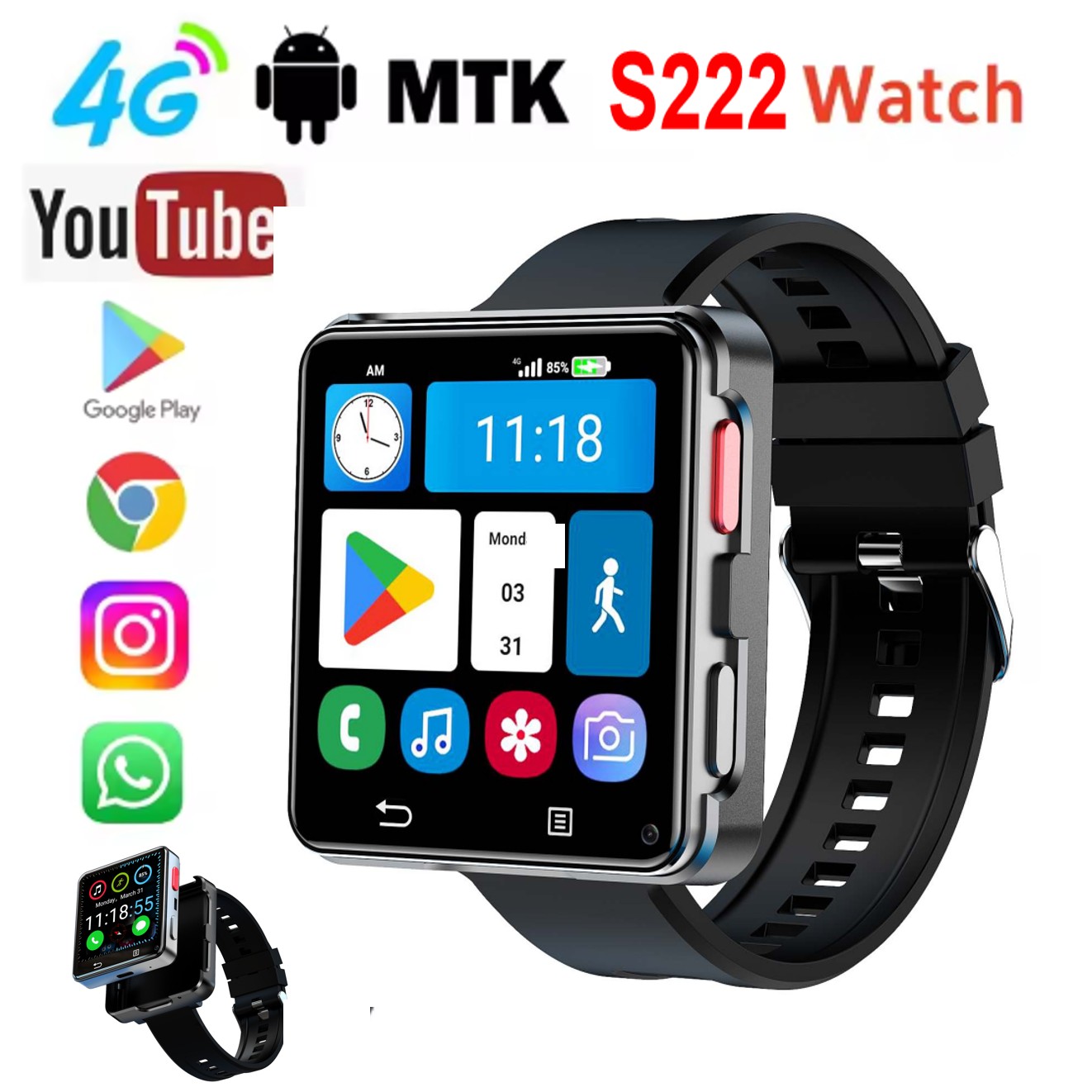 Smartwatch I Watches - S222 스마트워치 4G SIM 카드 4GB